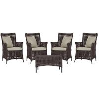 4 Poltronas E 1 Mesa Igapó Alumínio Preta Corda Náutica E7 Marrom - 1