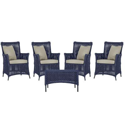 4 Poltronas E 1 Mesa Igapó Alumínio Preta Corda Náutica E7 Azul