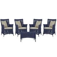 4 Poltronas E 1 Mesa Igapó Alumínio Preta Corda Náutica E7 Azul - 1