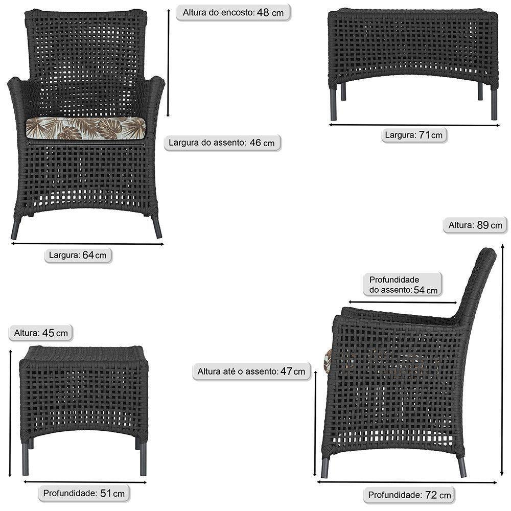 4 Poltronas E 1 Mesa Igapó Alumínio Preta Corda Náutica E6 Preto - 6