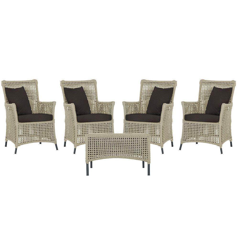 4 Poltronas E 1 Mesa Igapó Alumínio Preta Corda Náutica E9 Rami - 1