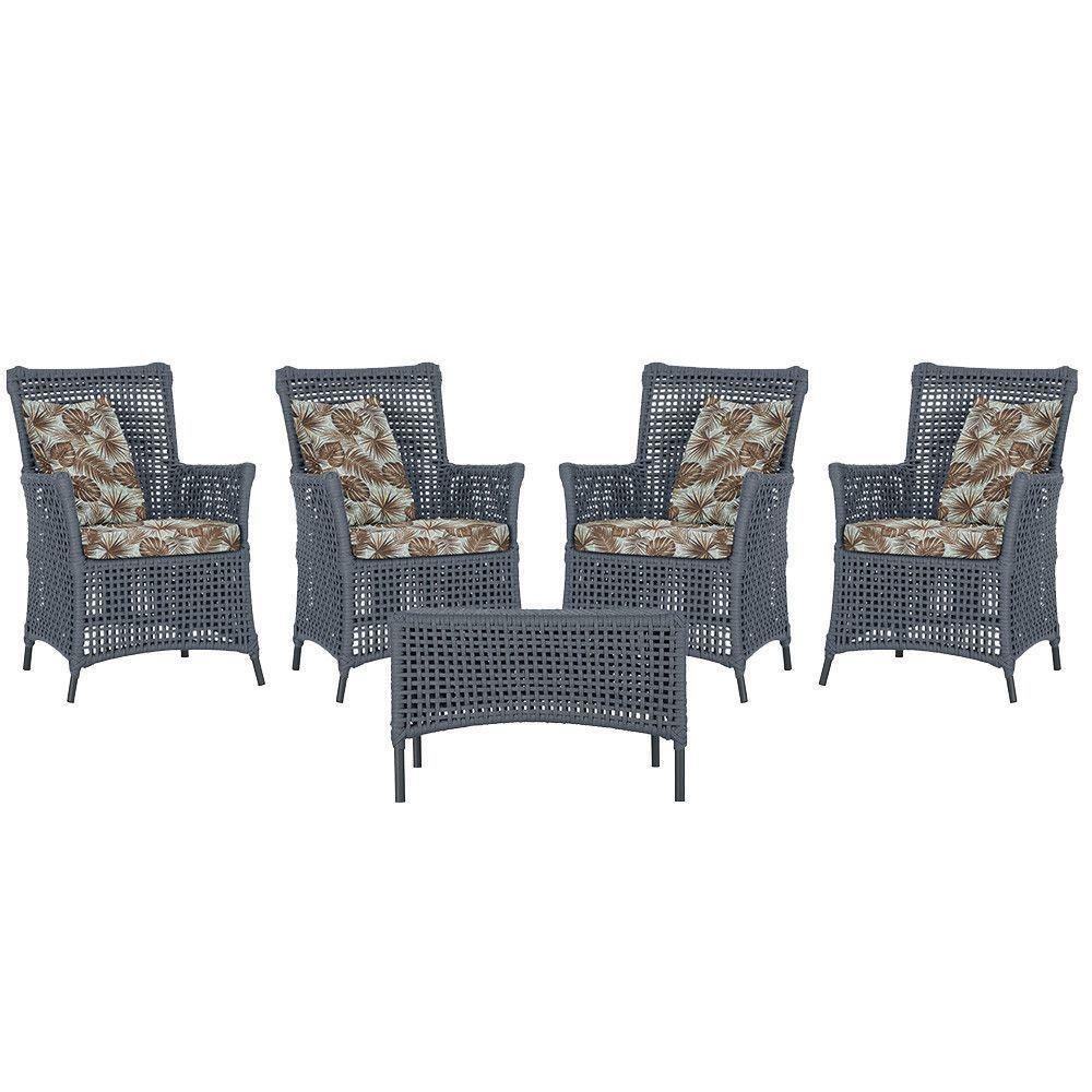 4 Poltronas E 1 Mesa Igapó Alumínio Preta Corda Náutica E6 Prata - 1