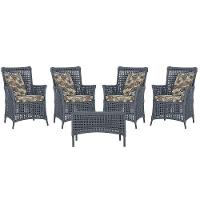 4 Poltronas E 1 Mesa Igapó Alumínio Preta Corda Náutica E6 Prata - 1