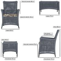 4 Poltronas E 1 Mesa Igapó Alumínio Preta Corda Náutica E6 Prata - 6