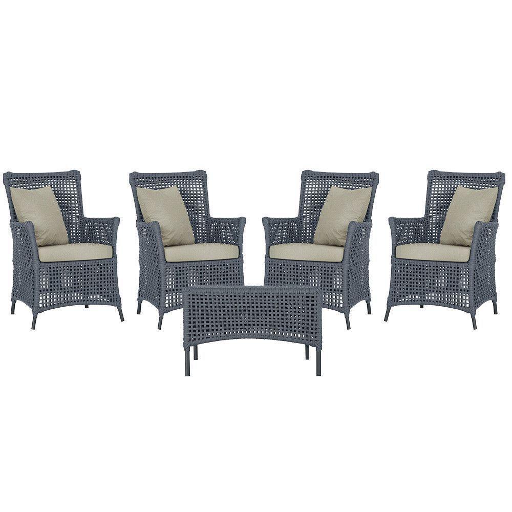 4 Poltronas E 1 Mesa Igapó Alumínio Preta Corda Náutica E7 Prata - 1