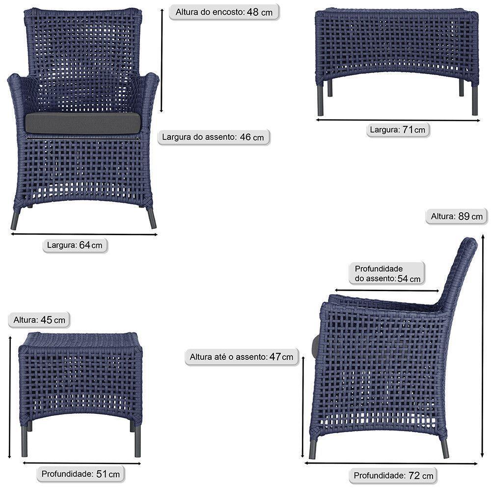 4 Poltronas E 1 Mesa Igapó Alumínio Preta Corda Náutica E11 Azul - 6