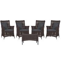 4 Poltronas E 1 Mesa Igapó Alumínio Preta Corda Náutica E11 Marrom - 1