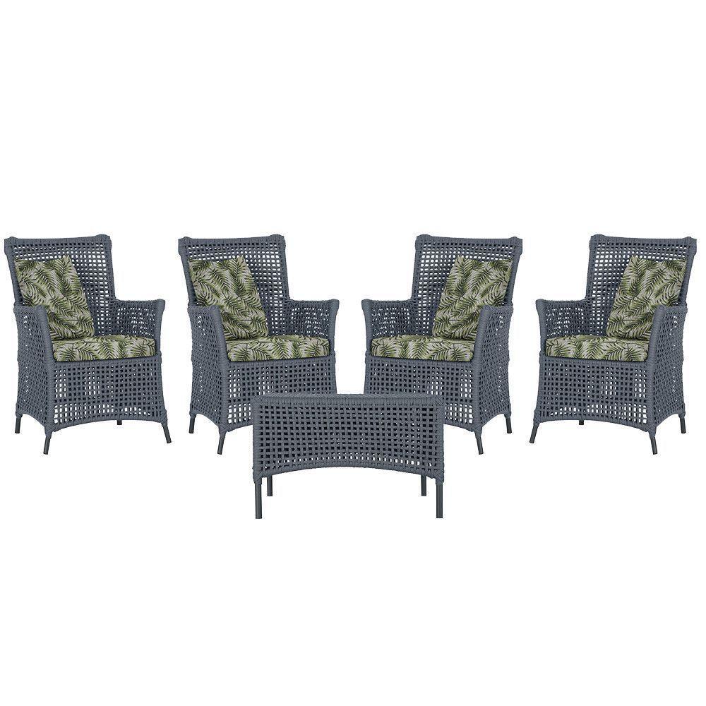 4 Poltronas E 1 Mesa Igapó Alumínio Preta Corda Náutica E5 Prata - 1