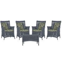 4 Poltronas E 1 Mesa Igapó Alumínio Preta Corda Náutica E5 Prata - 1