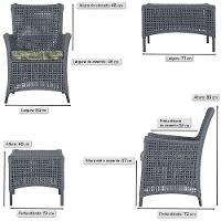 4 Poltronas E 1 Mesa Igapó Alumínio Preta Corda Náutica E5 Prata - 6