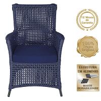 4 Poltronas E 1 Mesa Igapó Alumínio Preta Corda Náutica E10 Azul - 5