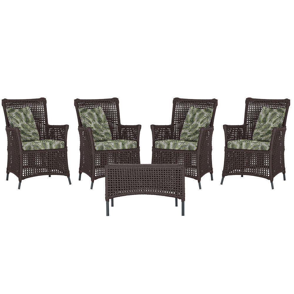 4 Poltronas E 1 Mesa Igapó Alumínio Preta Corda Náutica E5 Marrom - 1