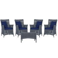 4 Poltronas E 1 Mesa Igapó Alumínio Preta Corda Náutica E10 Prata - 1