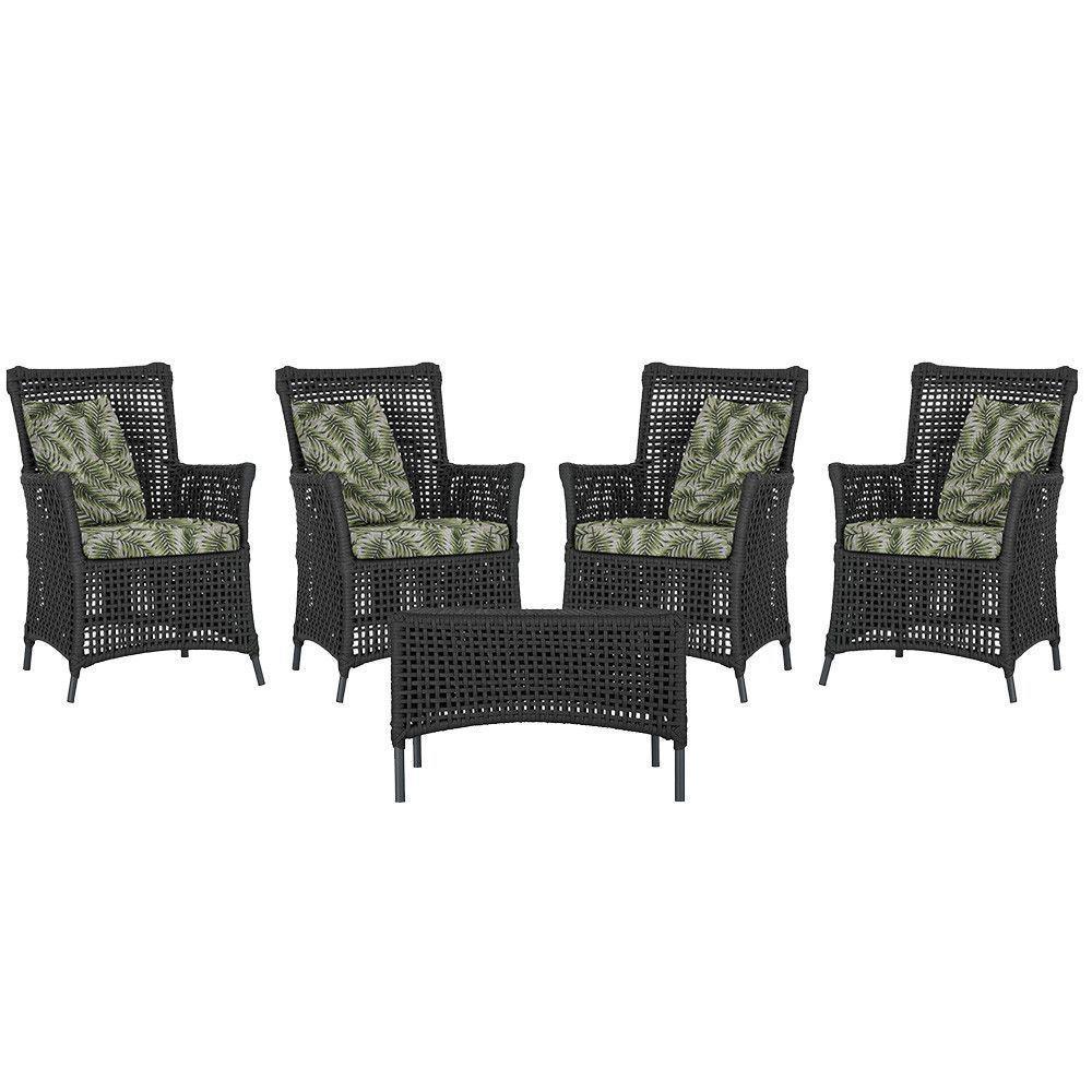 4 Poltronas E 1 Mesa Igapó Alumínio Preta Corda Náutica E5 Preto - 1