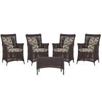 4 Poltronas E 1 Mesa Igapó Alumínio Preta Corda Náutica E6 Marrom - 1