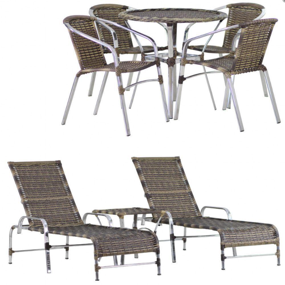 Kit 4 Cadeiras E Mesa Tampo 2 Espreguiçadeiras E Mesa Cappuccino - 2
