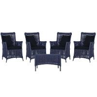 4 Poltronas E 1 Mesa Igapó Alumínio Preta Corda Náutica E12 Azul - 1