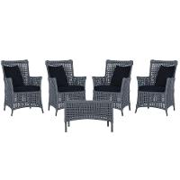 4 Poltronas E 1 Mesa Igapó Alumínio Preta Corda Náutica E12 Prata - 1