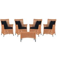 4 Poltronas E 1 Mesa Igapó Alumínio Preta Corda Náutica E12 Terra Cota - 1