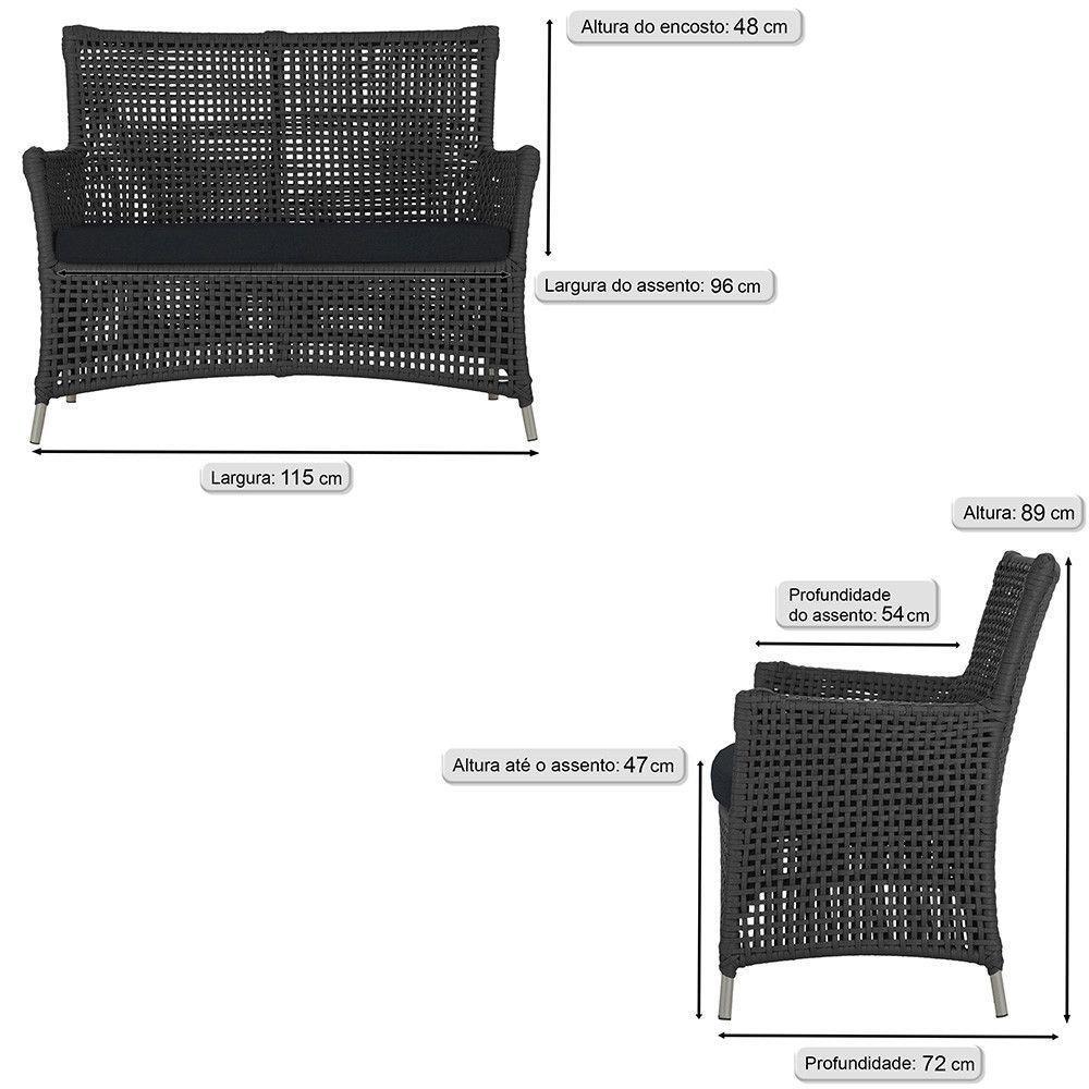 1 Sofá área Externa Igapó Alumínio Fendi Corda Náutica E12 Preto - 6