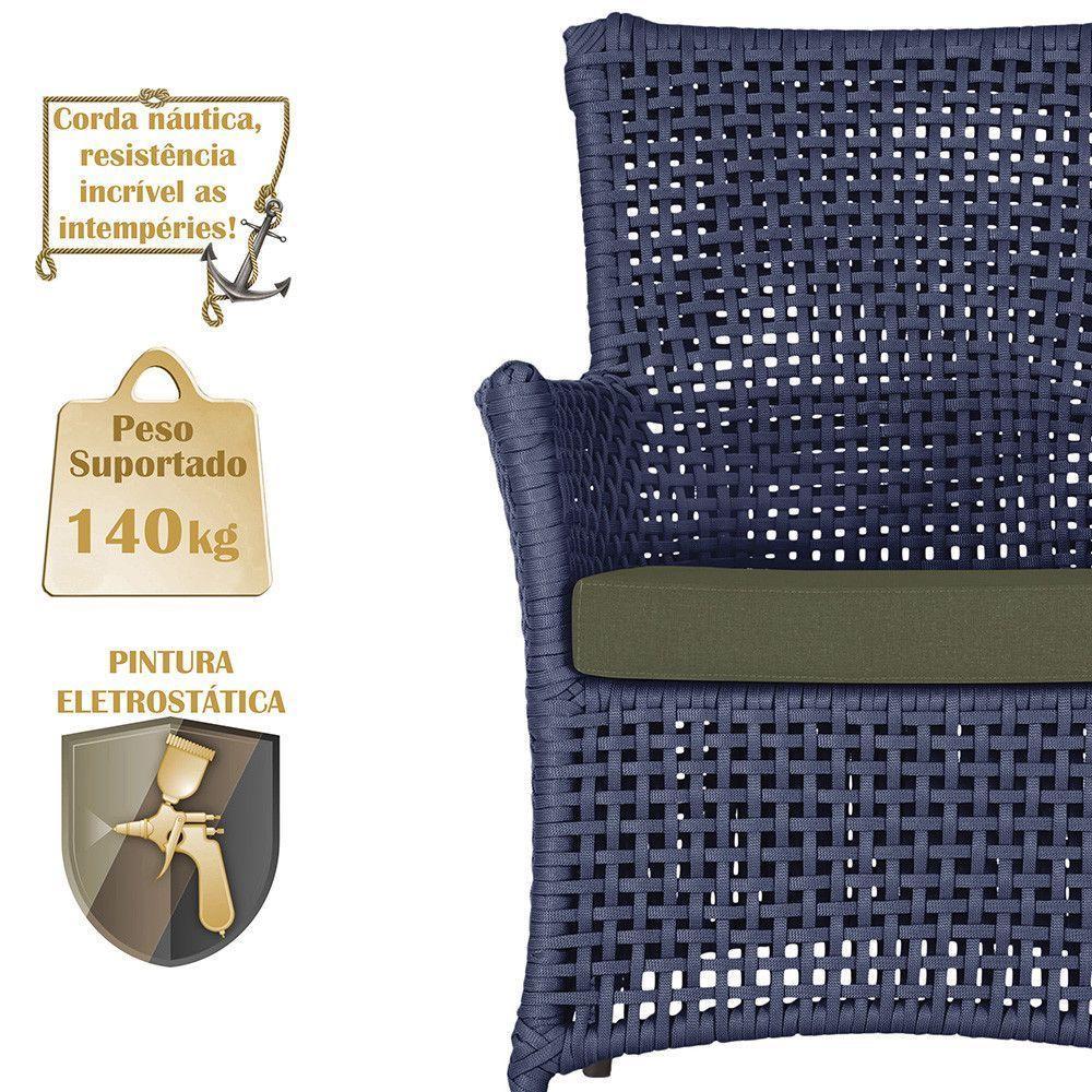 4 Poltronas Igapó Alumínio Pintura Marrom Corda Náutica E13 Azul - 2