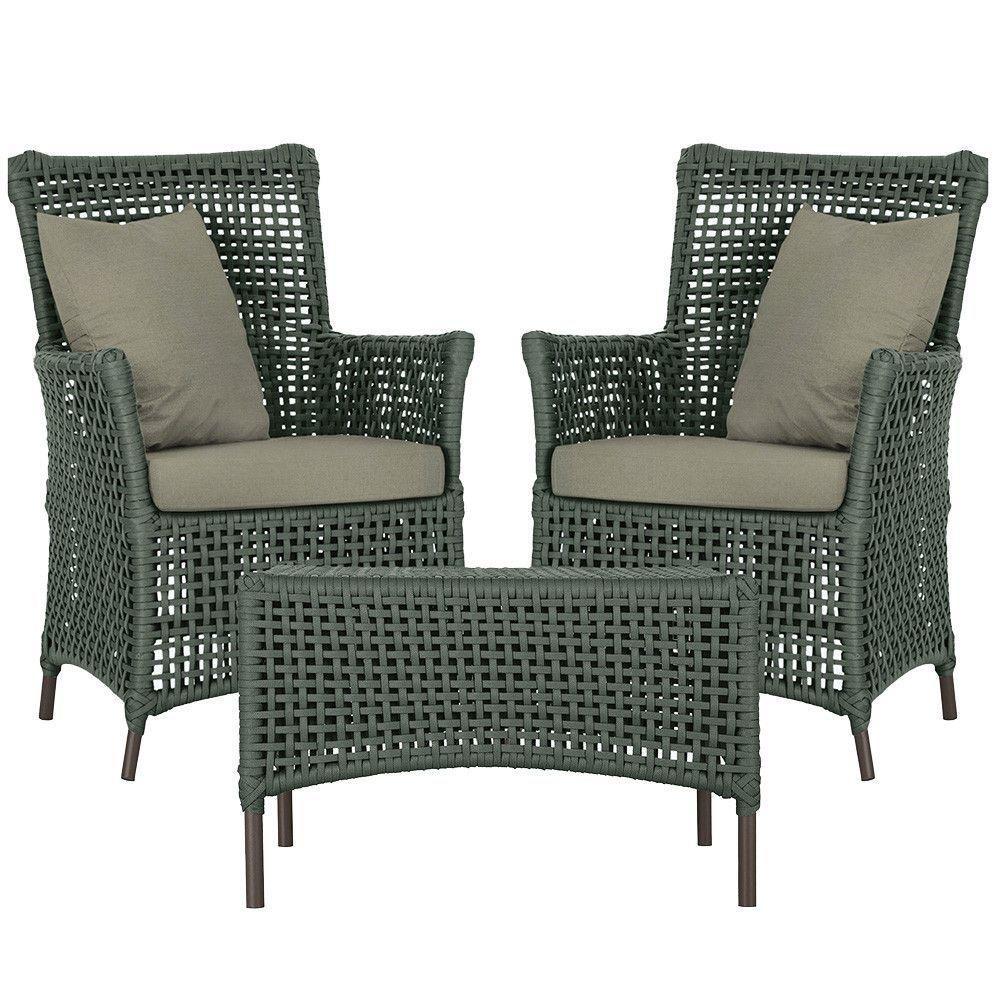 2 Poltronas E 1 Mesa Igapó Alumínio Marrom Corda Náutica E8 Verde - 1