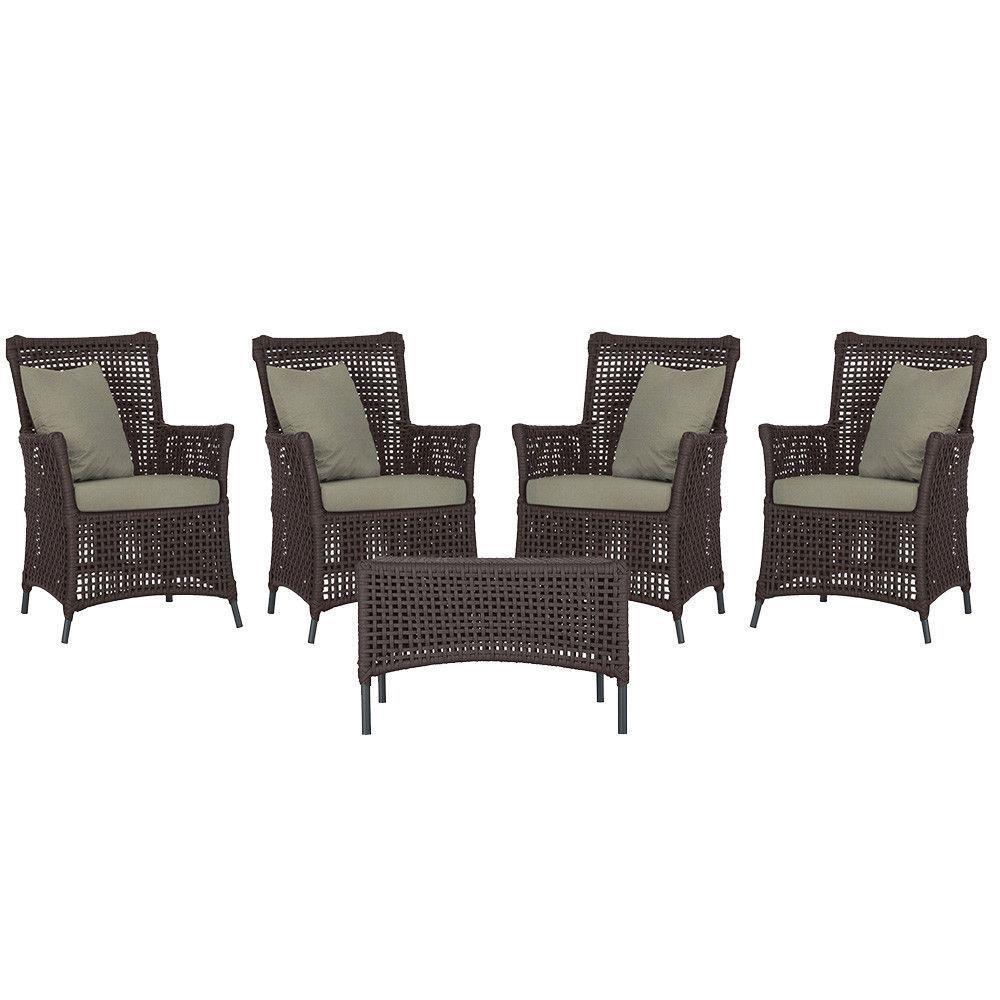 4 Poltronas E 1 Mesa Igapó Alumínio Preta Corda Náutica E8 Marrom - 1