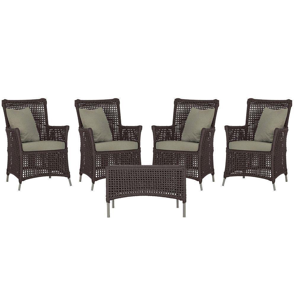 4 Poltronas E 1 Mesa Igapó Alumínio Fendi Corda Náutica E8 Marrom - 1