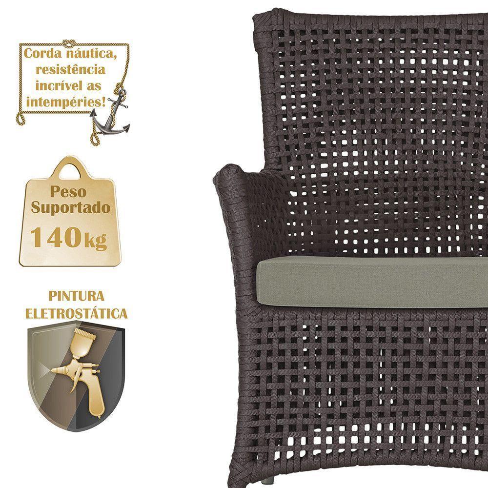 4 Poltronas E 1 Mesa Igapó Alumínio Fendi Corda Náutica E8 Marrom - 4
