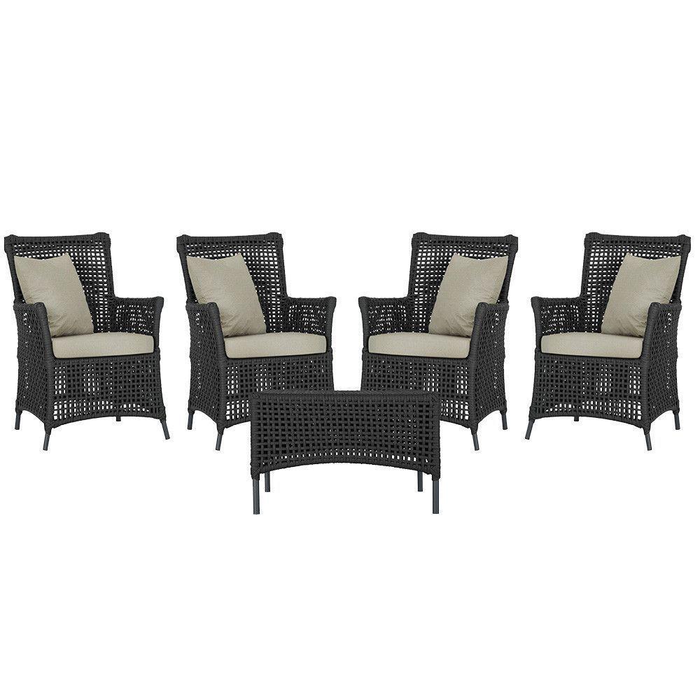 4 Poltronas E 1 Mesa Igapó Alumínio Preta Corda Náutica E7 Preto - 1