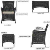 4 Poltronas E 1 Mesa Igapó Alumínio Preta Corda Náutica E7 Preto - 6