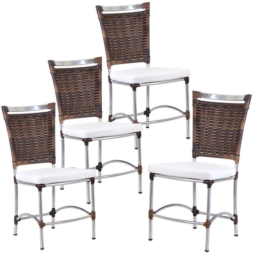 4 Cadeiras Jk Em Alumínio E Fibra Sintética Trama Original Argila - 4