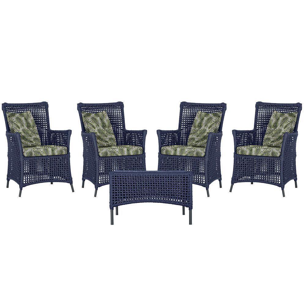 4 Poltronas E 1 Mesa Igapó Alumínio Preta Corda Náutica E5 Azul - 1