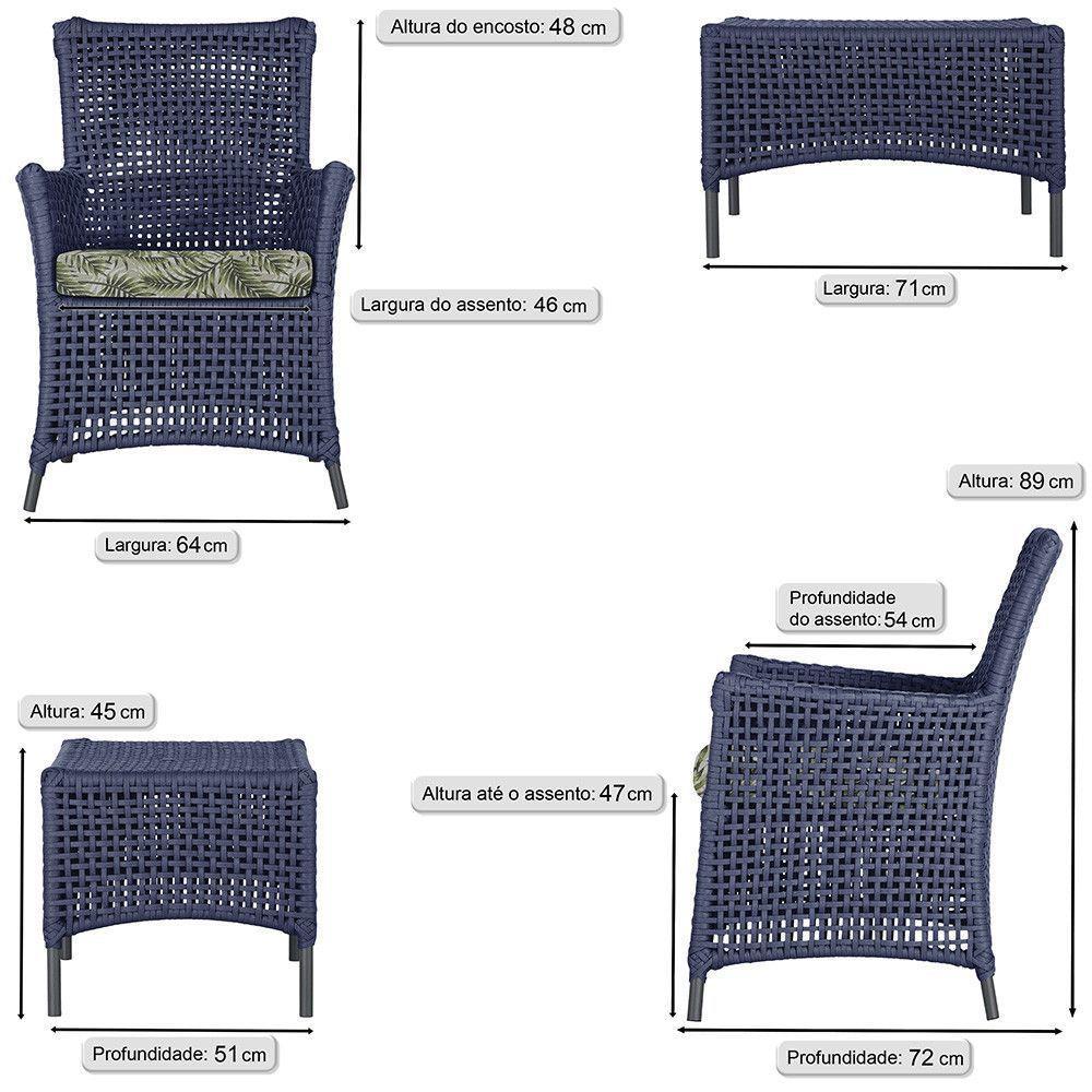 4 Poltronas E 1 Mesa Igapó Alumínio Preta Corda Náutica E5 Azul - 6