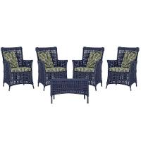 4 Poltronas E 1 Mesa Igapó Alumínio Preta Corda Náutica E5 Azul - 1