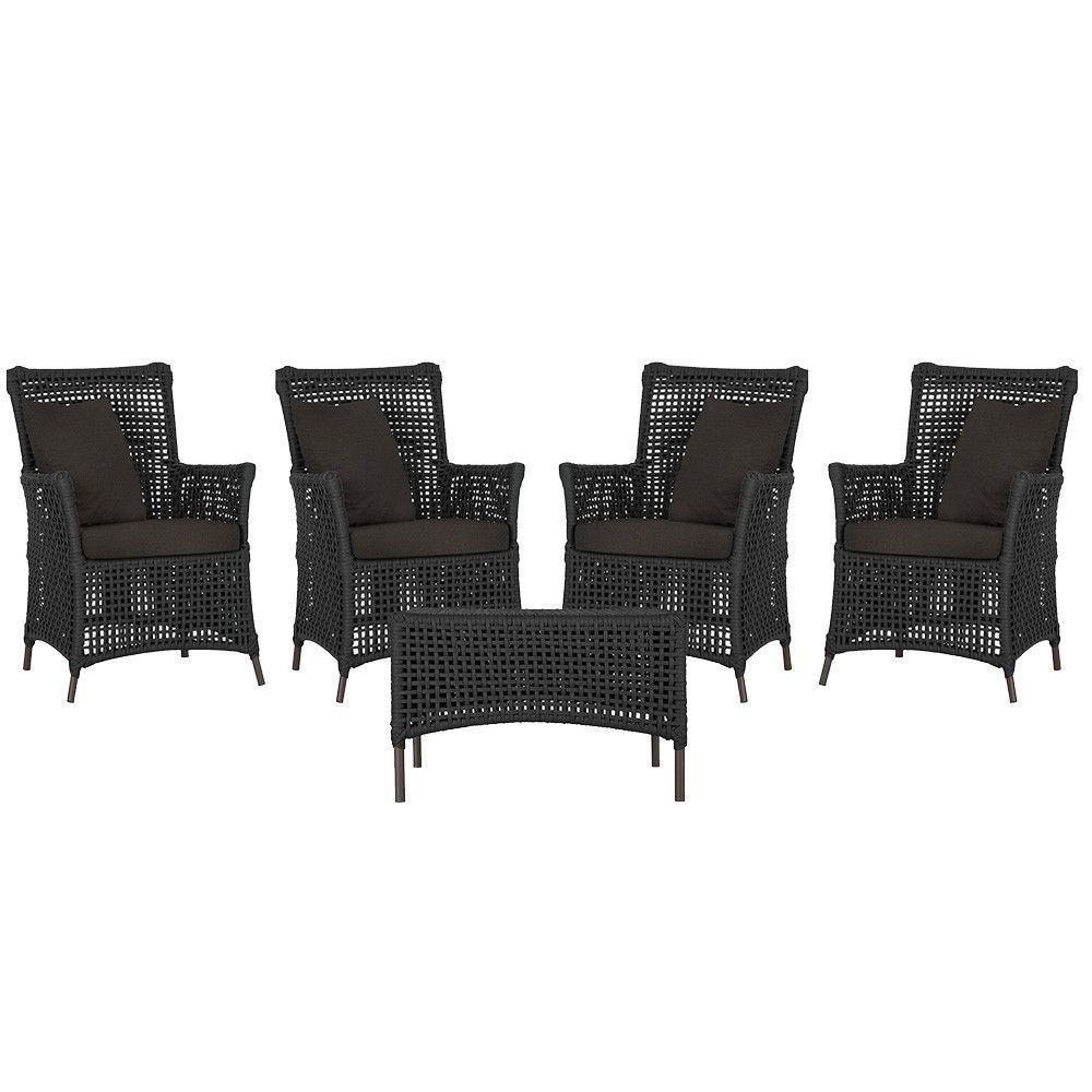 4 Poltronas E 1 Mesa Igapó Alumínio Marrom Corda Náutica E9 Preto - 5