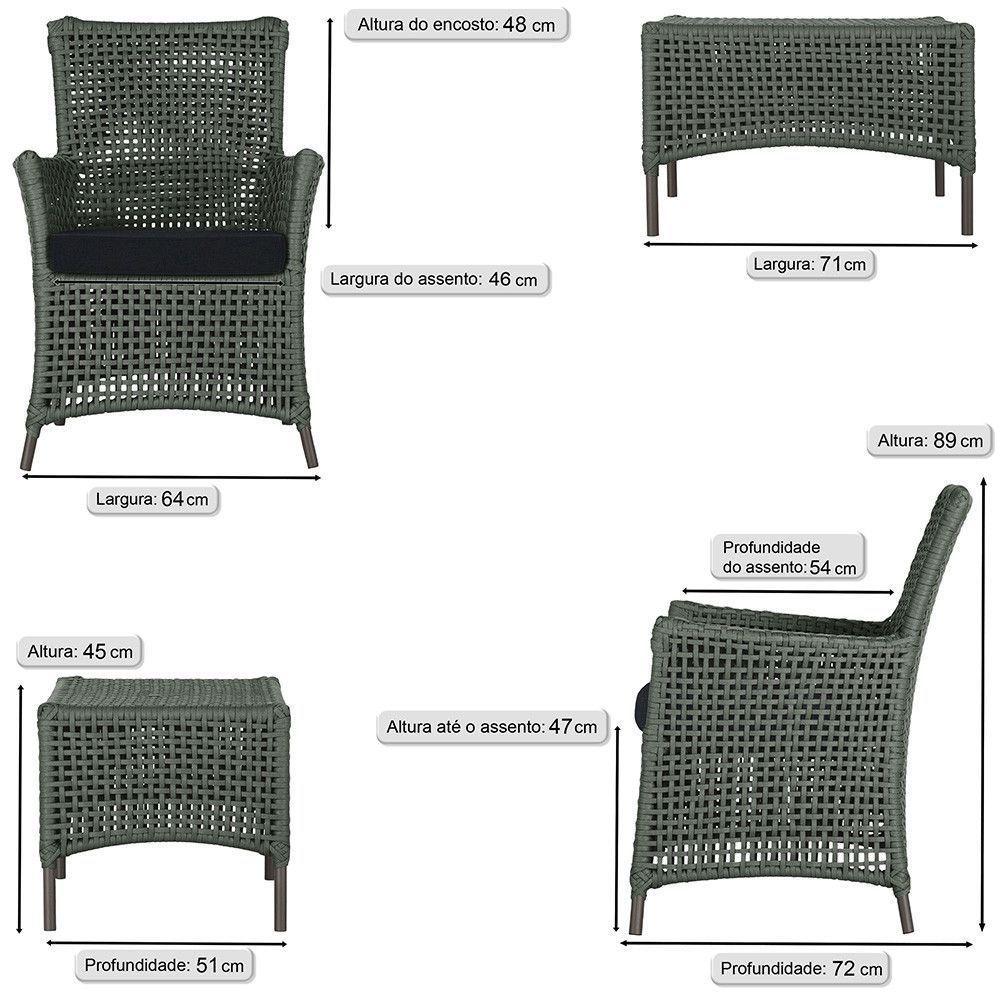 4 Poltronas E 1 Mesa Igapó Alumínio Marrom Corda Náutica E12 Verde - 5