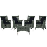 4 Poltronas E 1 Mesa Igapó Alumínio Marrom Corda Náutica E12 Verde - 1