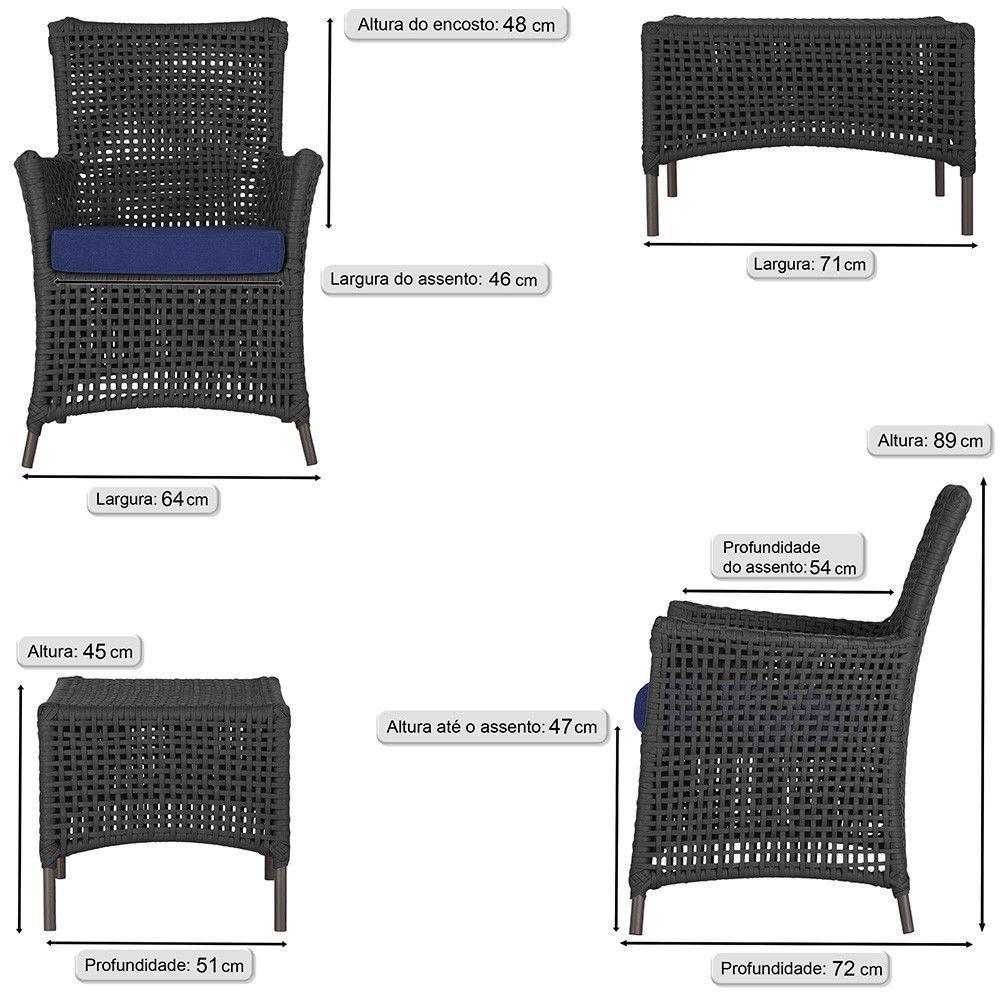 4 Poltronas E 1 Mesa Igapó Alumínio Marrom Corda Náutica E10 Preto - 6