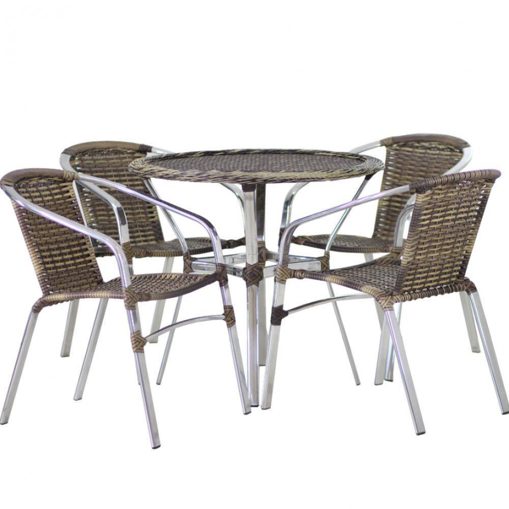Conjunto Cadeiras Floripa E Mesa Com Tampo Tramado Cappuccino - 4