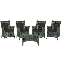 4 Poltronas E 1 Mesa Igapó Alumínio Marrom Corda Náutica E9 Verde - 1