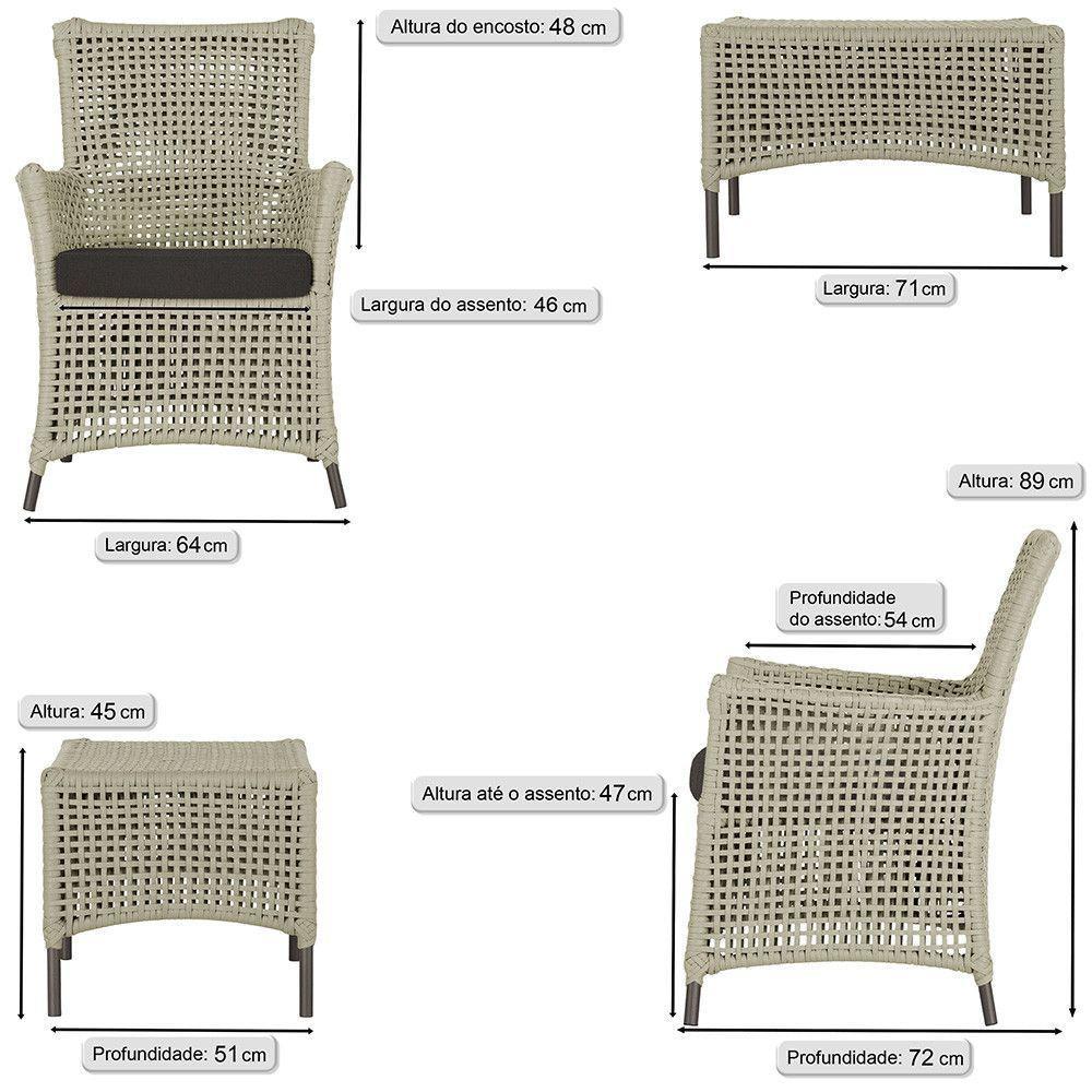 4 Poltronas E 1 Mesa Igapó Alumínio Marrom Corda Náutica E9 Rami - 6