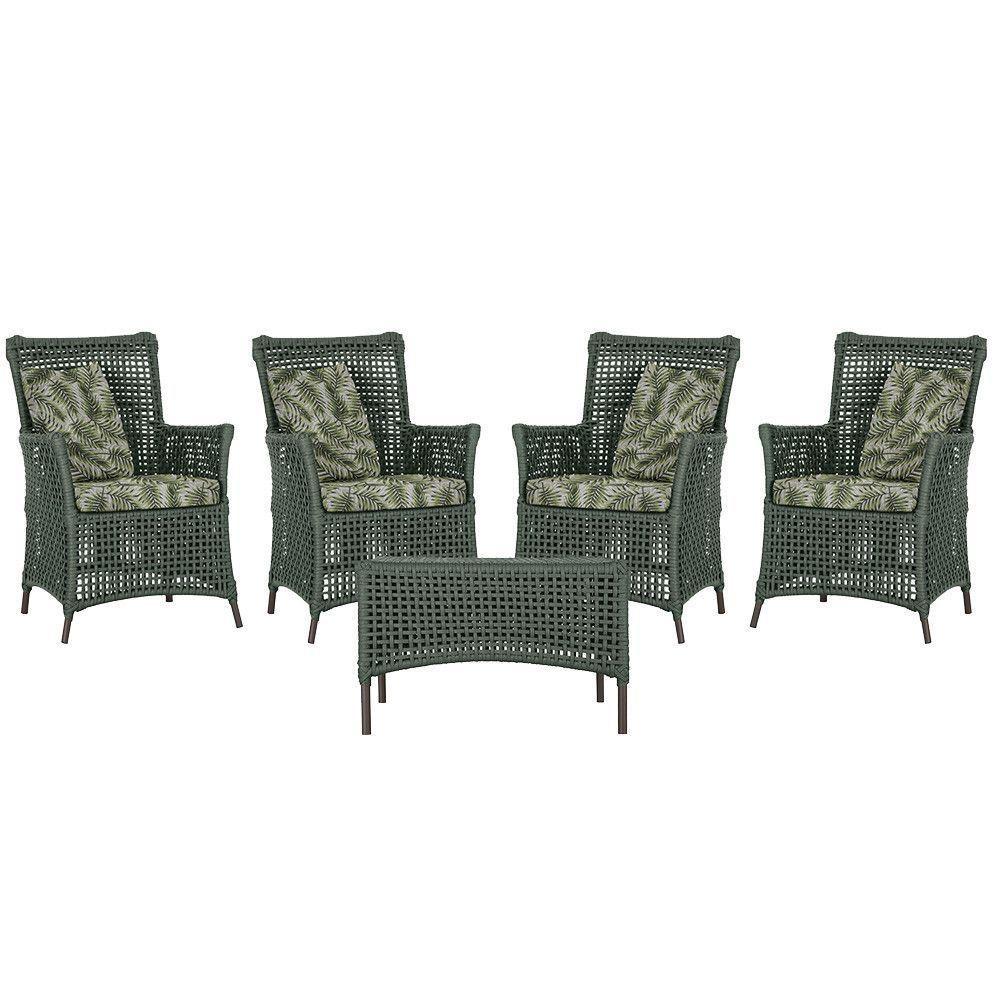 4 Poltronas E 1 Mesa Igapó Alumínio Marrom Corda Náutica E5 Verde - 2