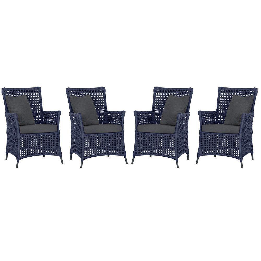 4 Poltronas Igapó Alumínio Pintura Preta Corda Náutica E11 Azul - 1