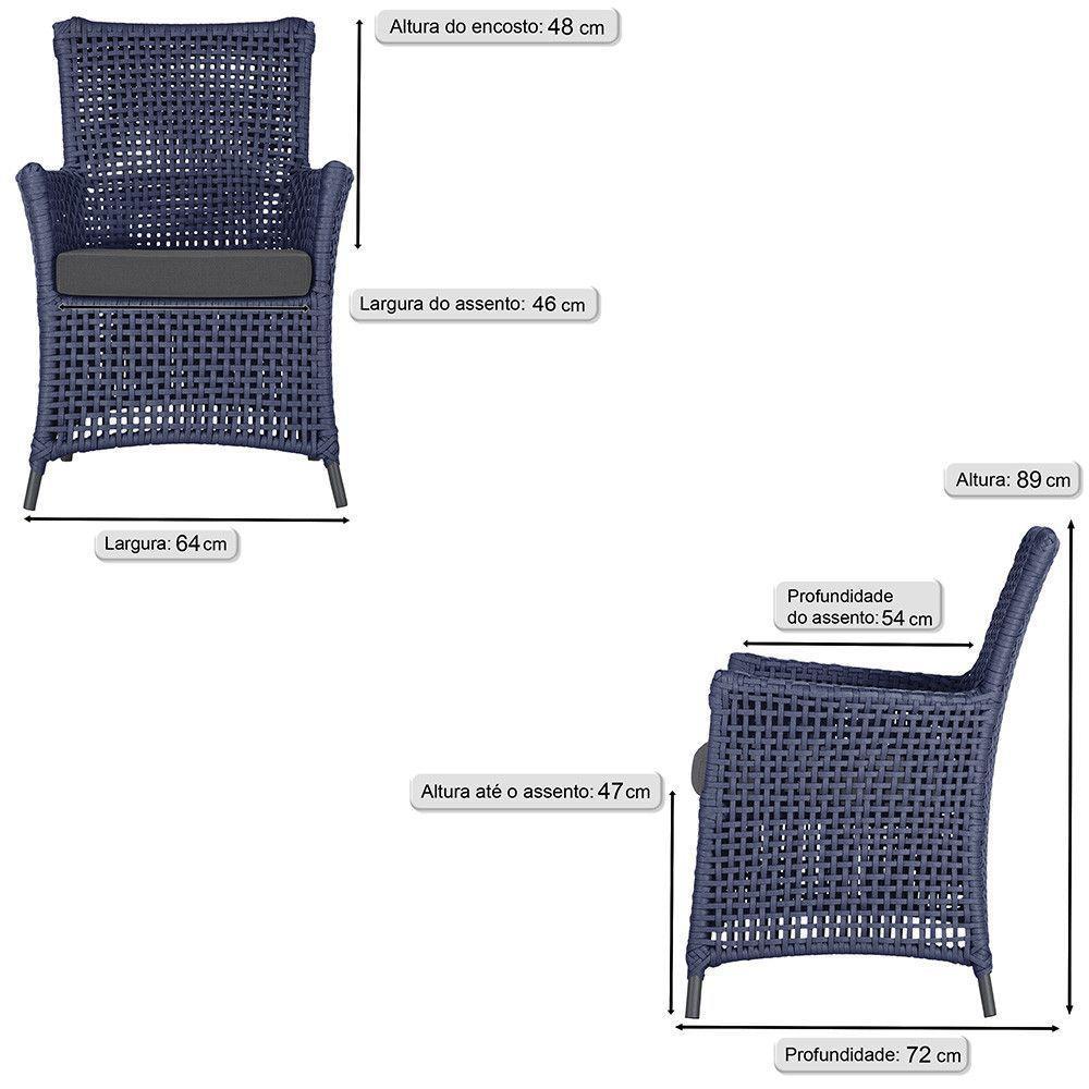 4 Poltronas Igapó Alumínio Pintura Preta Corda Náutica E11 Azul - 5
