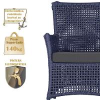 4 Poltronas Igapó Alumínio Pintura Preta Corda Náutica E11 Azul