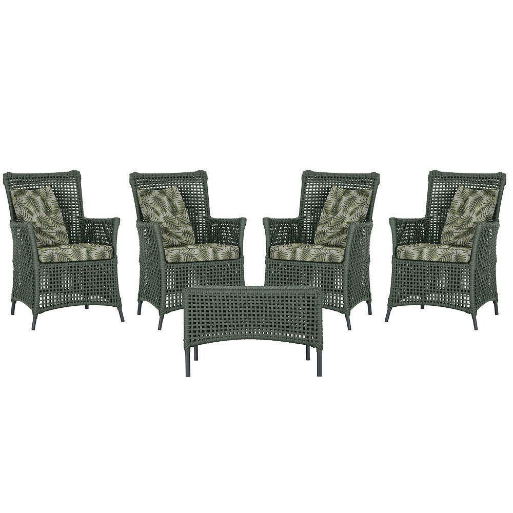 4 Poltronas E 1 Mesa Igapó Alumínio Preta Corda Náutica E5 Verde - 2