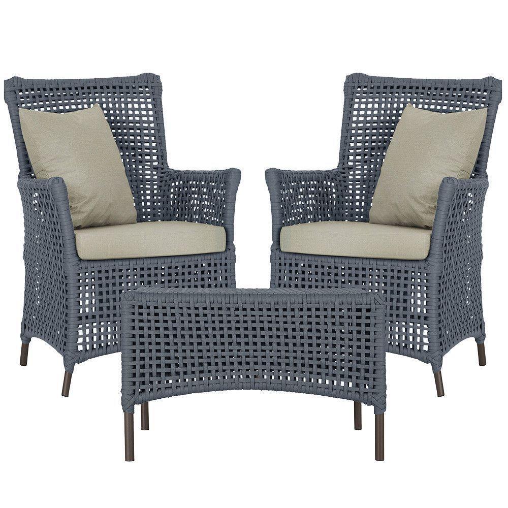 2 Poltronas E 1 Mesa Igapó Alumínio Marrom Corda Náutica E7 Prata - 1