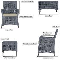 2 Poltronas E 1 Mesa Igapó Alumínio Marrom Corda Náutica E7 Prata - 6