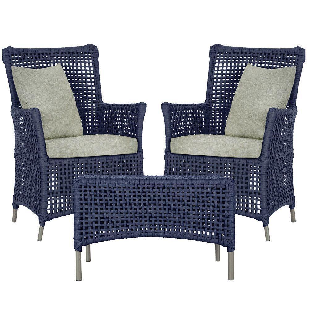 2 Poltronas E 1 Mesa Igapó Alumínio Fendi Corda Náutica E3 Azul - 1